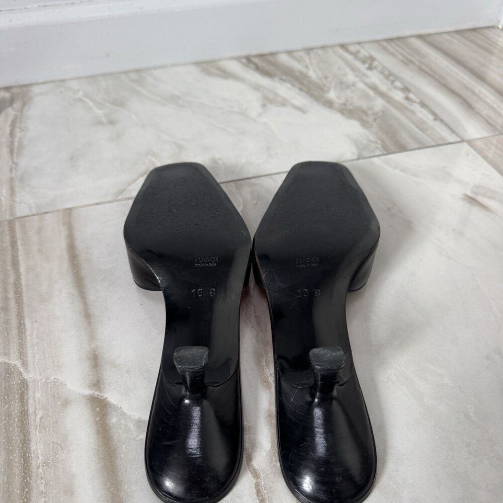 Rare Vintage Tom Ford Gucci Black Leather Square-Toe Mule Kitten Heels Sz 10B - Picture 4 of 7